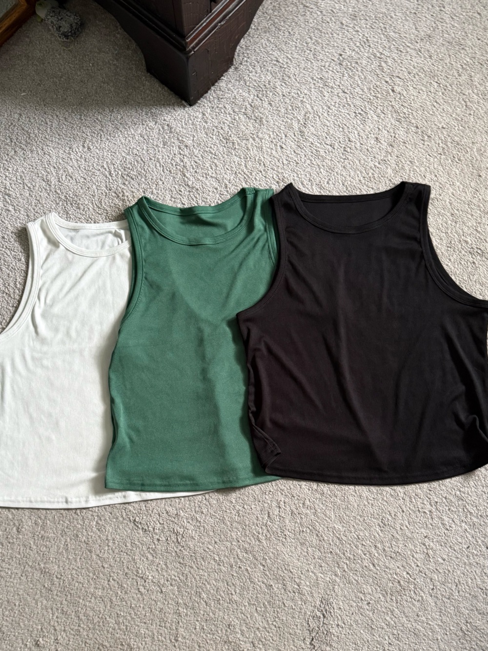 Women's White, Green, and Black Ribbed Crewneck Tank Top